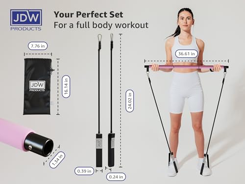 Pilates Bar Kit | 2 Standard & 2 Strong Bands for Full-Body Workout | Storage Bag Included | Fitness Equipment for Home Gym, Yoga