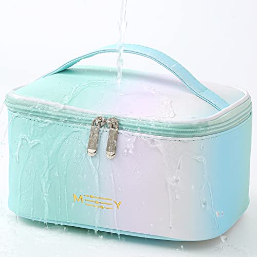 Meiyuuo Makeup Bag Large Cosmetic Bags for Women Girls Cute Travel Zipper Pouch Toiletry Organizer for Beauty Essentials Waterproof (Gradient Rainbow Green) - color: RAINBOW GREEN