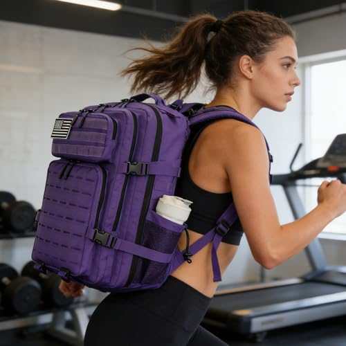 Sparklekle Military Tactical Backpack 45L 3 Day Assault Pack Waterproof Molle Hiking Rucksack for Men&Women (Purple) - color: Purple, size: 45L