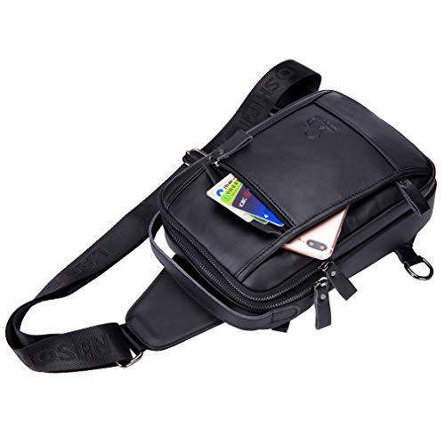Leather Sling Bag Backpack for Men Women Outdoor Travel Hiking Business Shoulder Crossbody Chest Pouch Pack Casual Work Office Handbag Tote - color: #20black