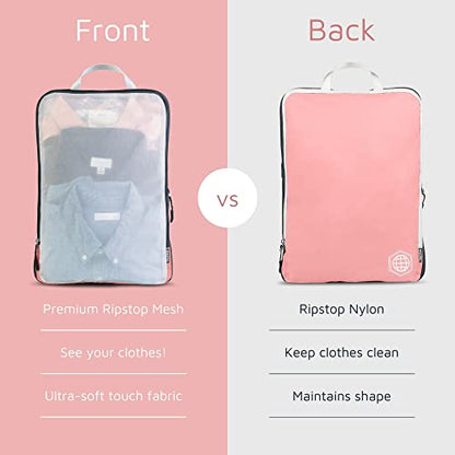 Large Packing Cube Set with See Through Mesh- Compression Packing Cubes Travel Organizers by TRIPPED Travel Gear (Dusty Rose) - color: Dusty Rose