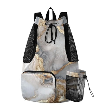 Drawstring Backpacks Camp Bag With Inside Pockets String Swim Bag Dry Wet Separation Marble White Neutral - color: Color 17