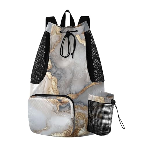 Drawstring Backpacks Camp Bag With Inside Pockets String Swim Bag Dry Wet Separation Marble White Neutral - color: Color 17