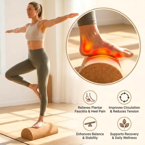 Soulchen Cork Balance Board – Natural Cork Anti‑Slip Balance Trainer for Foot & Ankle Strength, Improve Stability, Mobility & Core Training | Yoga, Pilates, Physical Therapy, Rehab Exercise Board