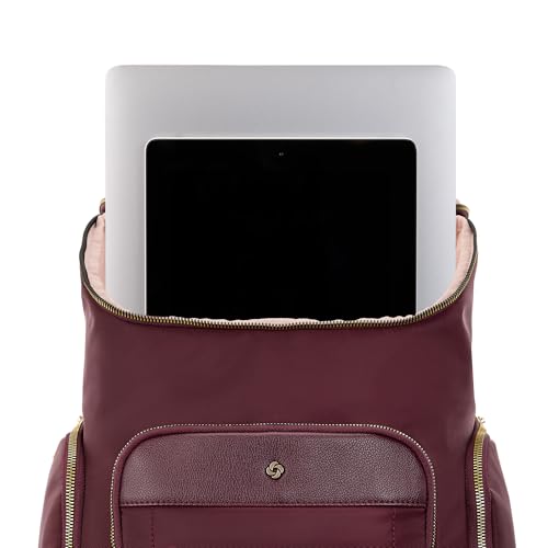 Samsonite Mobile Solutions 2 Deluxe Backpack, Laptop & Tablet Backpack with Padded Compartments, Front Zippered Pocket with Organizer, Water Bottle Pockets, StackIt™ Strap, Work & Travel Bag - Merlot - color: Merlot