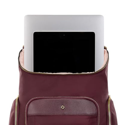 Samsonite Mobile Solutions 2 Deluxe Backpack, Laptop & Tablet Backpack with Padded Compartments, Front Zippered Pocket with Organizer, Water Bottle Pockets, StackIt™ Strap, Work & Travel Bag - Merlot - color: Merlot