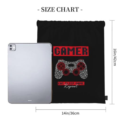 Gamer Eat Sleep Repeat Unisex Drawstring Backpack Bag Sport Gym Travel Swim Sackpack - color: Gamer Eat Sleep Repeat