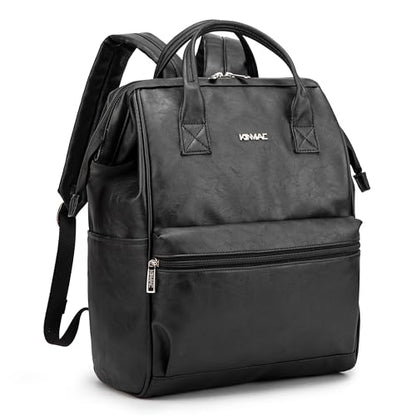 Kinmac Laptop Backpack for Women and Men, Large Capacity Travel Backpack for 15.6 inch Laptop Computer (Black PU) - color: Black Pu