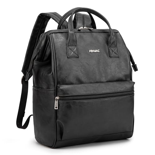 Kinmac Laptop Backpack for Women and Men, Large Capacity Travel Backpack for 15.6 inch Laptop Computer (Black PU) - color: Black Pu
