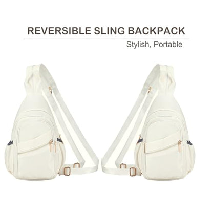Xsecnua Small Crossbody Bag Convertible Mini Backpack for Women, Cross Body Sling Bag Sling Backpack for Travel Daypack - color: Beige White