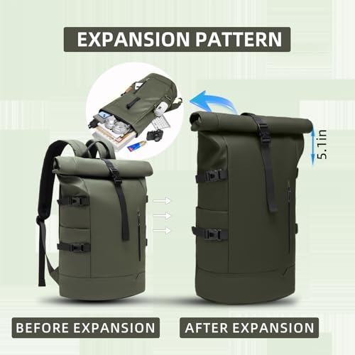 33L Unisex Waterproof Rolltop Backpack:,15.6-Inch Laptop, Lightweight Bike Bag Perfect for Work, School, Travel & Outdoor (green) - color: Green