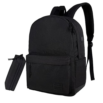 SUPACOOL Lightweight School Backpack with Pencil Pouch, Backpack for School Boys and Girls(Black backpack set) - color: All Black, size: 20L