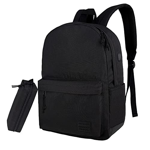 SUPACOOL Lightweight School Backpack with Pencil Pouch, Backpack for School Boys and Girls(Black backpack set) - color: All Black, size: 20L