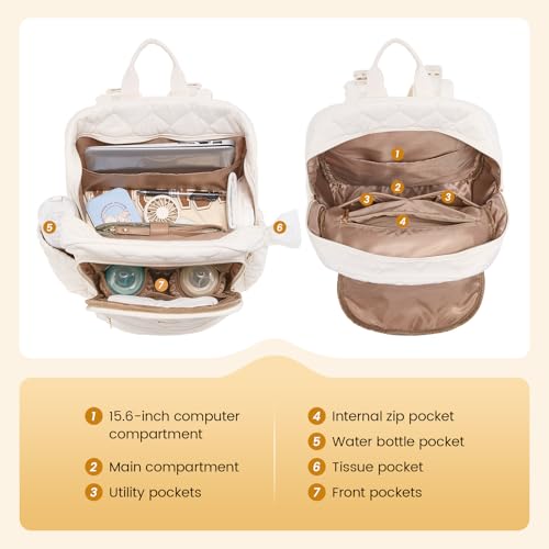 LOVEVOOK Diaper Bag Backpack,Puffer Quilted Baby Diaper Bag with Insulated Pockets,Travel Diaper Backpack for Boys Girls with Changing Pad,Water-Resistant Baby Bag for Mom Dad,Beige - color: Beige