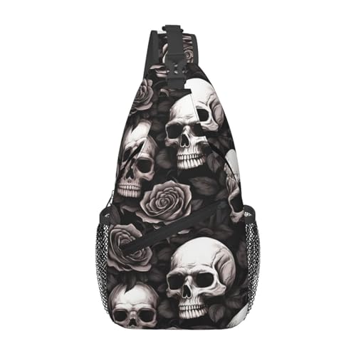 Skulls And Roses Outdoor Crossbody Shoulder Bag For Unisex Young Adult Hiking Bicycling - color: Blue