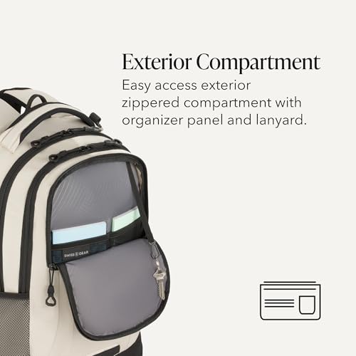 SWISSGEAR Cecil 18-Inch Laptop Backpack Fits 16-Inch Laptop, Travel Daypack with Organizer Pockets, Water Bottle Holders & Padded Straps – Cream/Black - color: Cream/Black