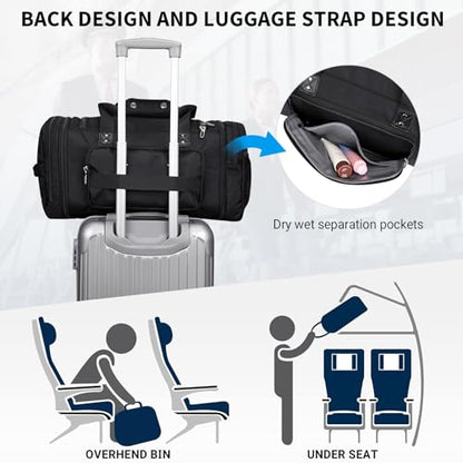 WITZMAN Mens Duffle Bag Expandable 45L Travel Gym with Shoe Compartment - color: Black