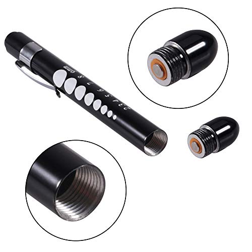 Aokin Medical Pen Light for Nurse Doctor, Reusable LED Medical Penlight Flashlight with Pupil Gauge and Ruler, White Light, Black - color: Black