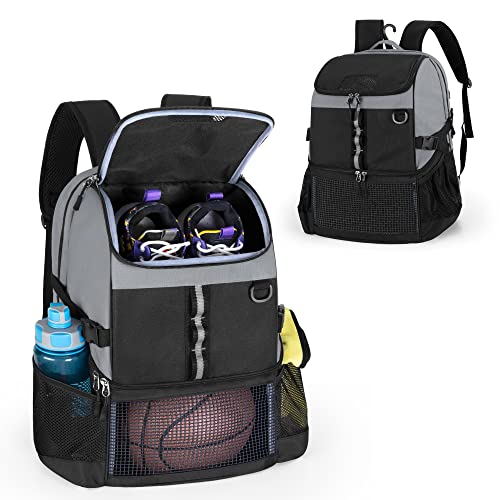 GOBUROS Basketball Bag, Soccer Equipment Bag with Ball & Shoe Compartment for Soccer Ball, Volleyball, Gym, Outdoor, Travel - color: Grey