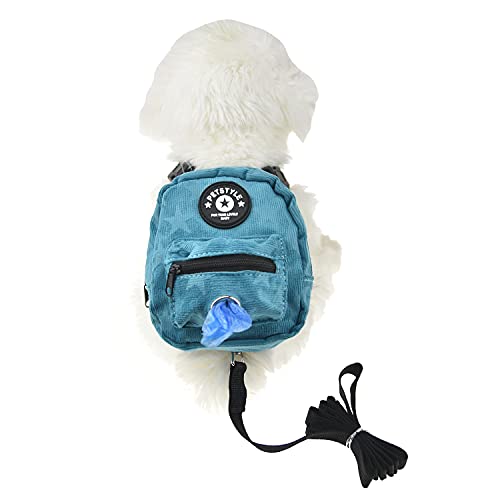 FLAdorepet Dog Backpack Harness with Leash, Dog Poop Bag Dispenser, Pet Self Carrier Adjustable Travel Hiking Walking Harness Backpack for Small Medium Dogs (M(fit:10-15lb), Blue) - color: Blue, size: M(Fit:10-15lb)