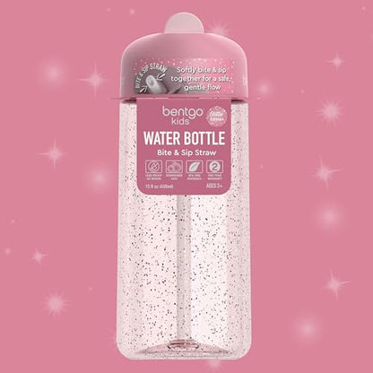 Bentgo Kids Water Bottle - Leak-Proof, Durable Tritan PFAS- & BPA-Free 15 fl oz, Kids/Toddlers Ages 3+ for School & Sports; Bite & Sip Spout, Carrying Handle, Dishwasher Safe (Petal Pink - Glitter) - color: Petal Pink