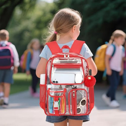 Clear Backpacks for Girls Women, Heavy Duty PVC Transparent School Bookbag See Through Back Pack for College Work Travel (Red) - color: Red