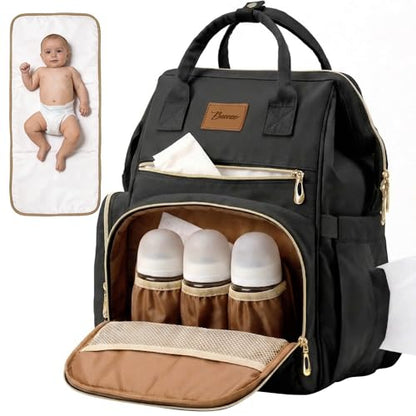 Diaper Bag Backpack, Large Capacity Baby Bag with Stroller Straps and Luggage Sleeve, Insulated Bottle Pockets, Changing Pad, Wet/Dry Pocket, Unisex for Mom and Dad, 27L Black - color: Black, size: Large