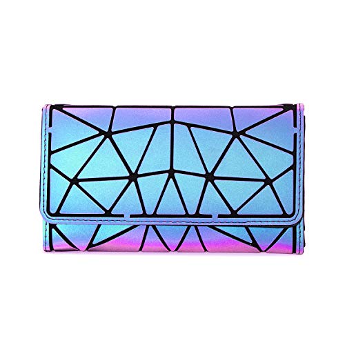 LOVEVOOK Geometric Luminous Purses and Handbags for Women Holographic Reflective Crossbody Bag Wallet - color: Flapped Wallet