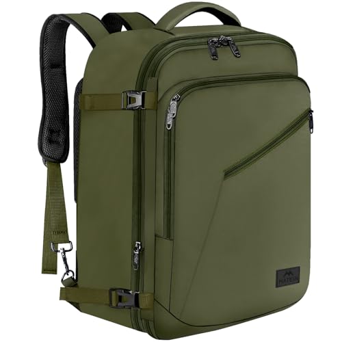 MATEIN Expandable Air Travel Backpack, Light Weight Carry on Backpack with Trolley Sleeve, Water Resistant Daypack for Hiking, Gifts for Men who Like to Travel, Dark Green - color: Olive Green, size: X-Large