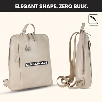 12.5 Inch Genuine Leather Backpack for Women and Men, Beige Leather Backpack with Adjustable Shoulder Strap - color: Beige