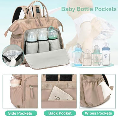 LORADI Large Diaper Bag Tote, Hospital Bag, Baby Shower Essential | 14 Pockets, Convertible, Stroller Clips, 3 Insulated Pockets, Water-resistant, Easy to Clean - color: Mocha, size: Large-20L