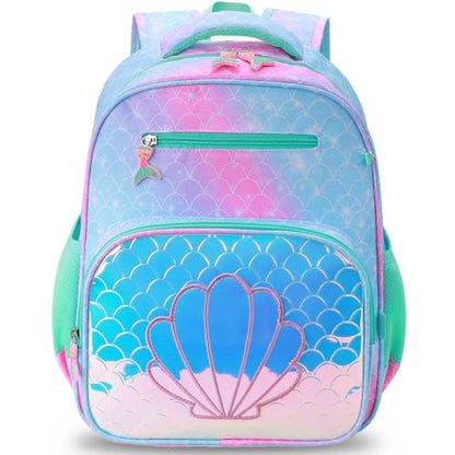 RHCPFOVR Kids Backpack for Girls - Girls Backpack 3-8 Ages Mermaid for Kids 15 Inch School Bookbag for Kindergarten Elementary School Bookbag for Girl 1st 2nd Grade - style: Blue Mermaid Scale