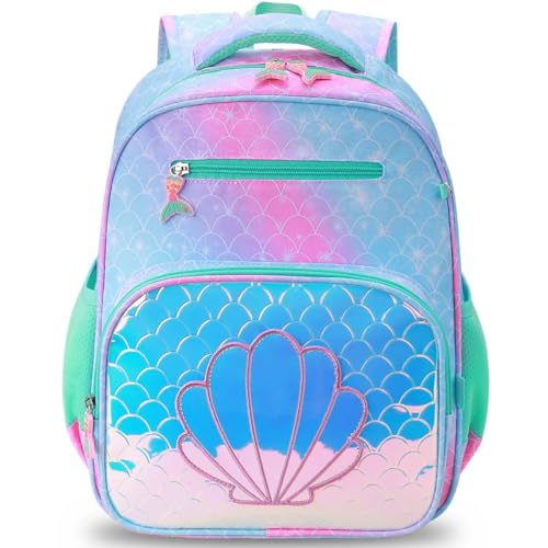 RHCPFOVR Kids Backpack for Girls - Girls Backpack 3-8 Ages Mermaid for Kids 15 Inch School Bookbag for Kindergarten Elementary School Bookbag for Girl 1st 2nd Grade - style: Blue Mermaid Scale