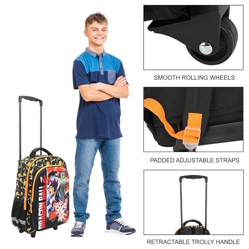 Bioworld Dragon Ball Z Group Shot 16" Rolling Travel Backpack - color: Black, Yellow & Red