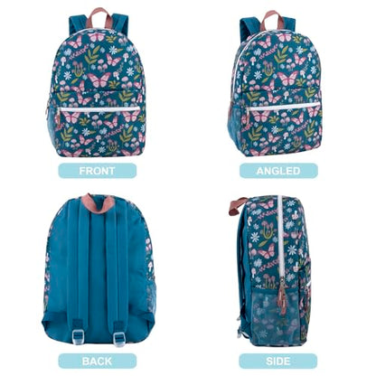 Trail maker 17 inch Backpack for Travel & Commute, Zippered Front & Mesh Side Pockets, Padded Straps - color: Butterfly Garden
