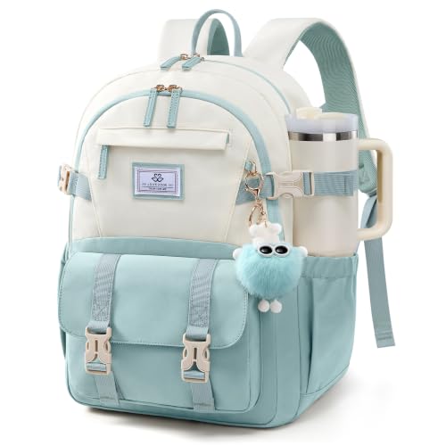 LOVEVOOK School Backpack for Teen Girls, Bookbag for 8-16 Student, Middle High College Back to School Cute Kids Backpack, 15.6 Inch, Mint Green-beige - color: Mint Green-beige, size: 15.6 Inch