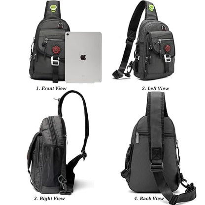 NICGID Sling Bag Chest Shoulder Backpack Crossbody Bags for Tablet Laptop Outdoor Hiking Men Women - color: Black-2629