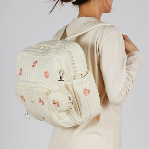 GOBABYMART Diaper Bag Backpack, Medium Maternity baby bag & Changing Pad, Insulated Pockets, Stroller Straps & Pacifier Case (Medium - Beige Flowers) - color: Medium - Beige Flowers