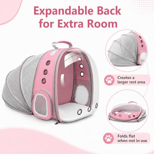 Expandable Cat Carrier Backpack with Bubble Window, Pink - color: Pink