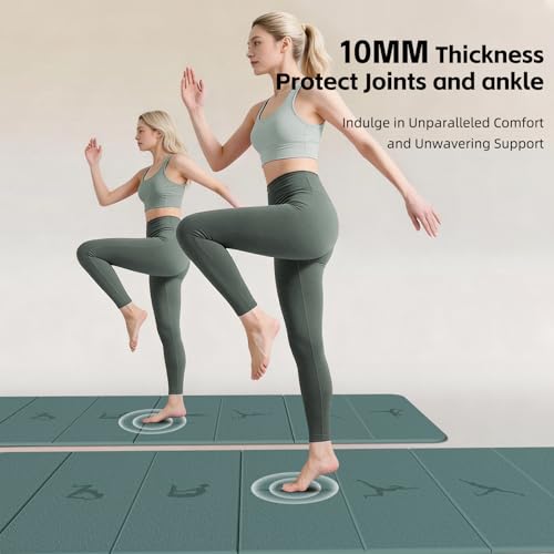 Extra Thick 10mm Foldable Yoga Mat, SGS Certified POE Non-Slip Mat, Multi-Purpose Exercise & Fitness Mats for Studio or Home - color: Deep Green-74"L x 26"W x 0.4"Th