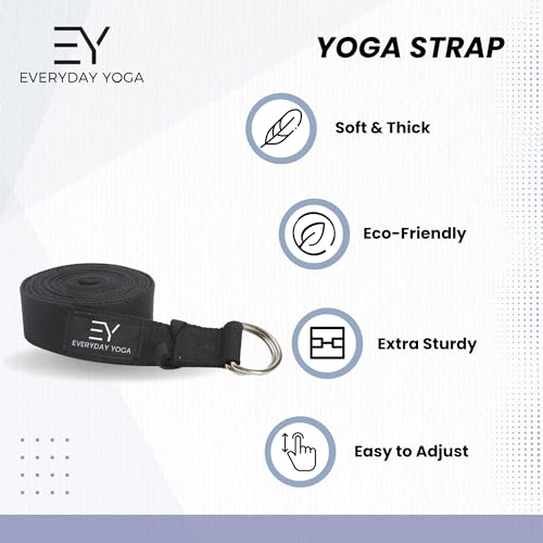 Everyday Yoga Strap with Metal D-Ring - Durable Stretching Strap for Yoga, Pilates, Flexibility & Physical Therapy (6ft, 8ft, 10ft) - color: True Navy, size: 6 Foot
