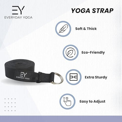 Everyday Yoga Strap with Metal D-Ring - Durable Stretching Strap for Yoga, Pilates, Flexibility & Physical Therapy (6ft, 8ft, 10ft) - color: True Navy, size: 6 Foot