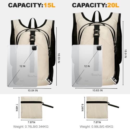Seektop 15L Small Hiking Backpack for Women Men, Lightweight Hiking Daypack - color: Beige, size: 15L
