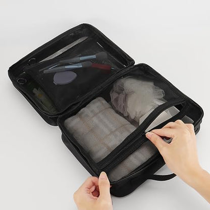 TSA Approved Toiletry Bag, Clear Makeup Bags with Multi Layer Mesh Pockets, Portable Large Capacity PVC Cosmetic Bags with Zipper for Travel Essentials - size: L