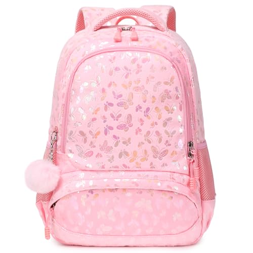 Meisohua Girls Backpack Elementary School Bags for Girls Bookbags for Kids Preschool Kindergarten Primary Kids Backpacks with Chest Strap - color: Furry Butterfly Pink