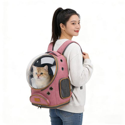 Cat Backpack Carrier, Breathable Cat Carrier Large Space Bubble Pet Backpack for Small Dog and Large cat up to 18lbs, Transparent & Foldable Pet Carrier for Travel Hiking (Pink) - color: pink
