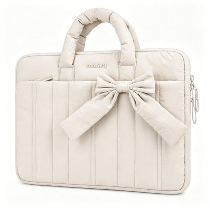 MOSISO Laptop Case 13.3 inch, 13-13.3 inch Puffy Laptop Sleeve Compatible with MacBook Neo/Air 13.6 M5 M4 M3 M2 M1/Pro 13/14, HP Dell ASUS Lenovo, Rectangle Quilted Carrying Bag with Bow&Handle, Sand - color: Sand, size: 13.3 inch