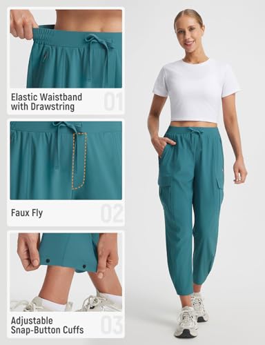 baleaf Women’s Petite Travel Hiking Pants Quick Dry Stretch Cargo Ankle Pants with Zipper Pockets - color: Dark Green, size: X-Small