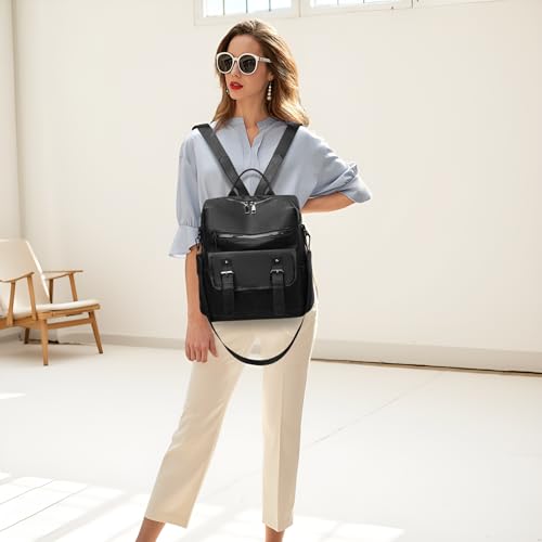 Fashion PU Leather Backpack Purse for Women Travel Backpack Bag with Tassel Ladies Shoulder Handbags Casual Daypack - color: Dark Black