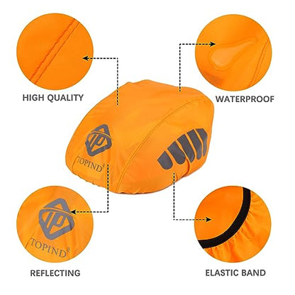 TOPIND Bike Helmet Cover High Visibility Waterproof Cycling Helmet Rain Cover with Reflective Strip Dustproof Breathable Mountain Road Bicycle Helmet Snow Cover Ride Gear - color: Orange, size: Medium